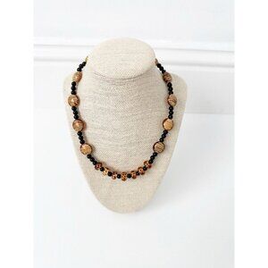 NWT Genuine Murano Glass & Black Onyx Beads Necklace Brown Black